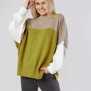 Free People Easy Street Color Block Sweater in Lime
